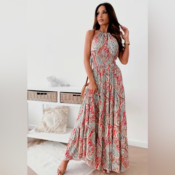 Floral Halter Neck Maxi Dress - Picture 1 of 4